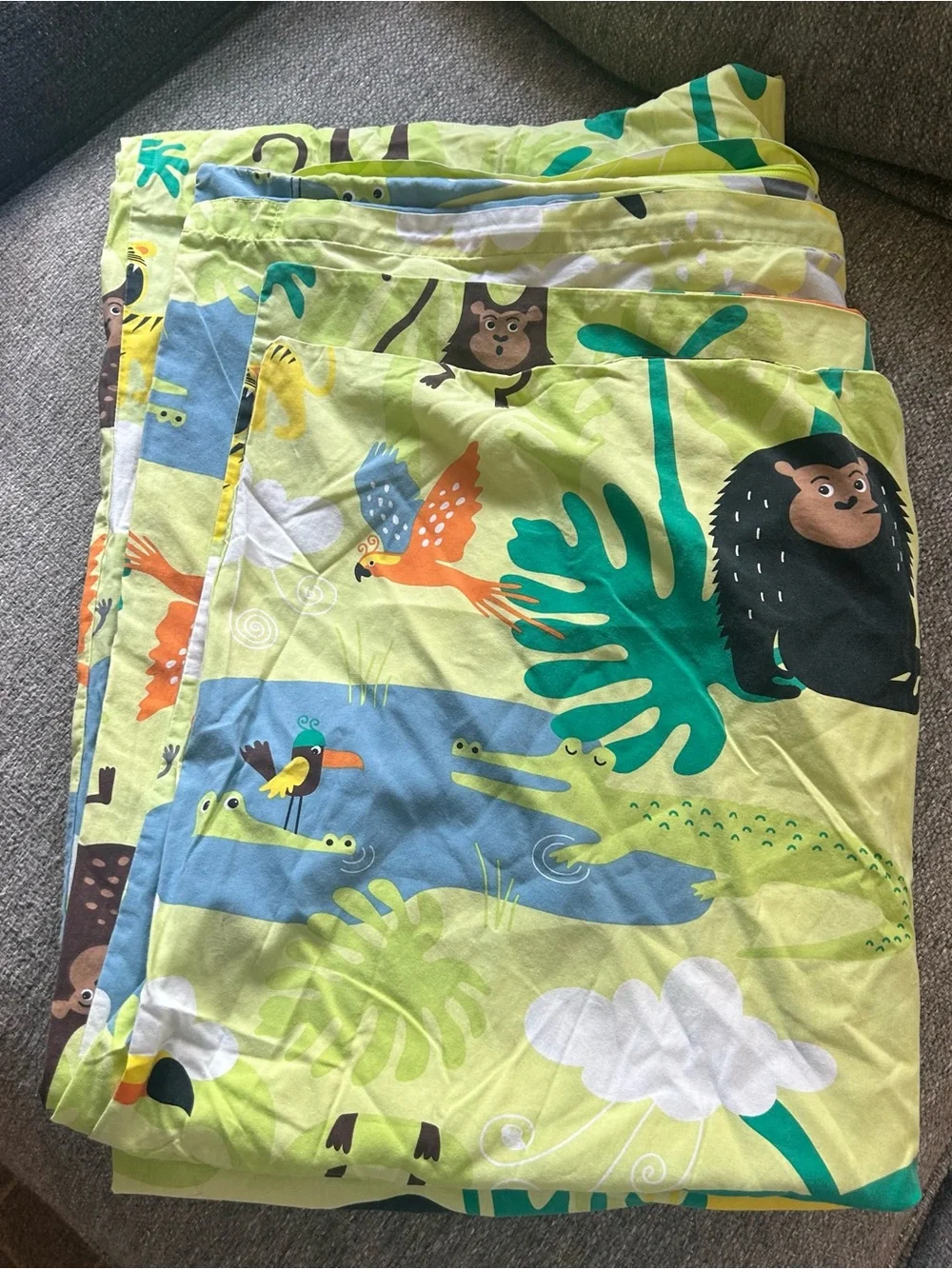 IKEA Multicolor Jungle Animal Cotton Duvet Cover w/Yellow & Blue Accents | Twin